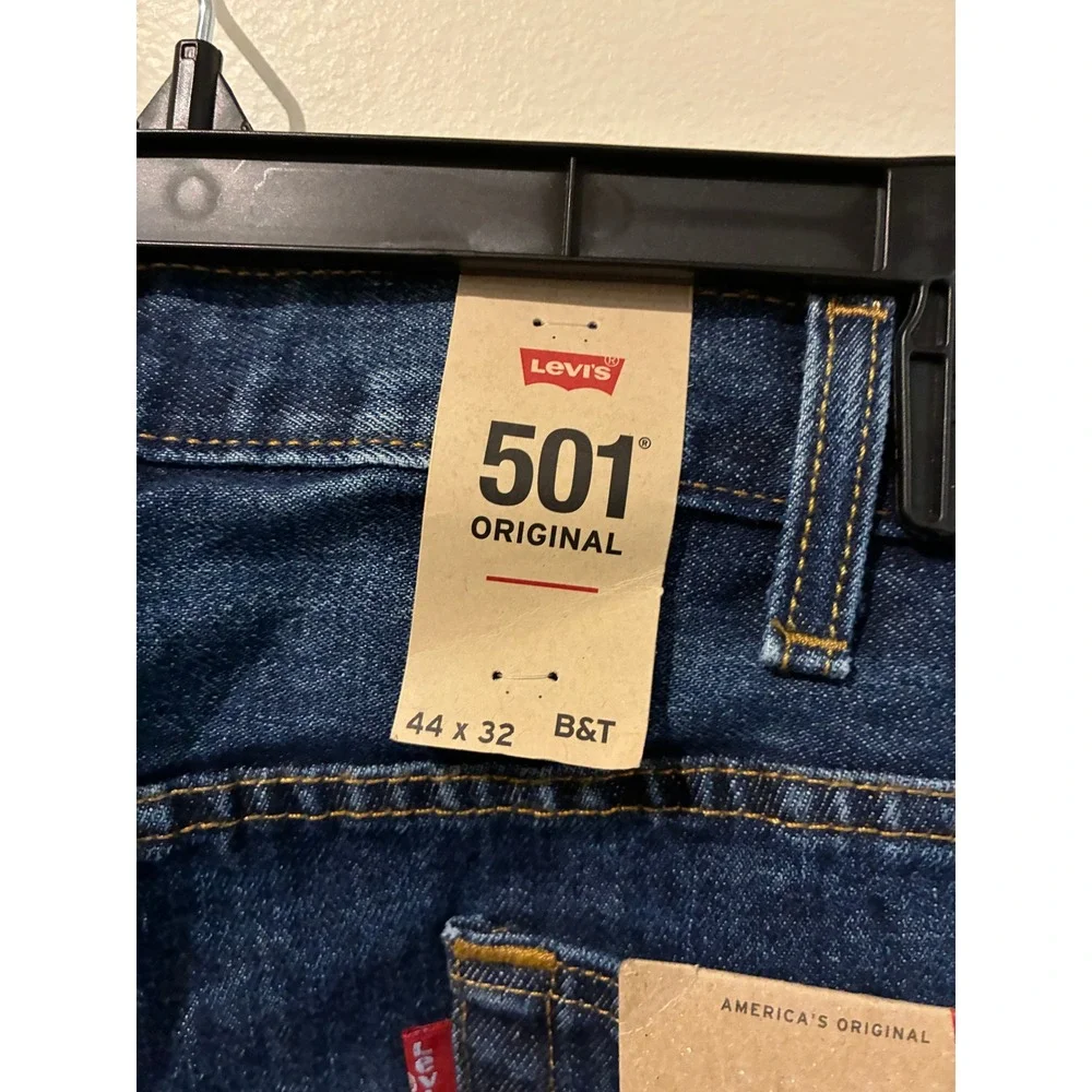Levis 501 Original Mens Big and Tall Dark Wash Straight Leg Denim Jeans 44x32